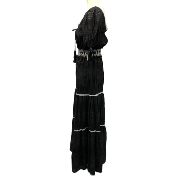 Jonathan Simkhai Black Smocked Tiered Silk Cotton Bohemian Maxi Dress NWT - Picture 8 of 16